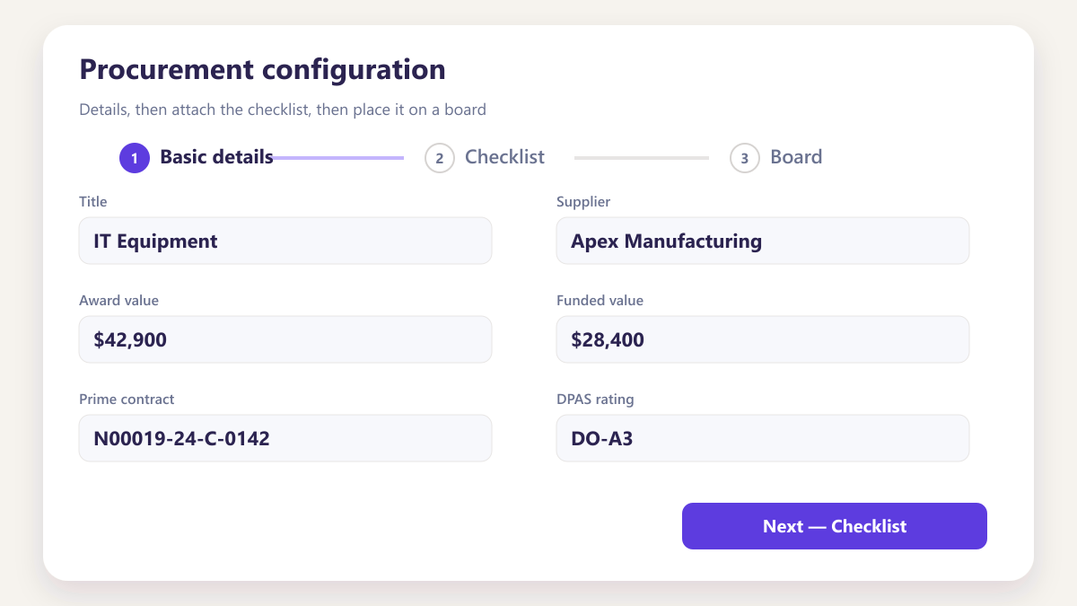 ProcureAudit Procurement configuration