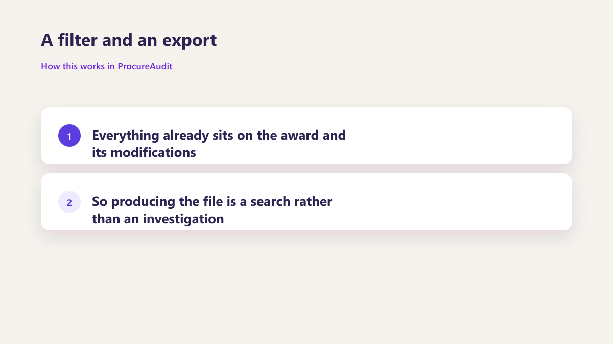 ProcureAudit A filter and an export
