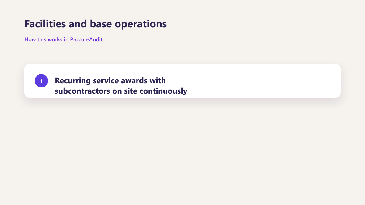 ProcureAudit Facilities and base operations